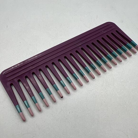 Vtg MEBCO Purple Teal Pink Twice Color Dipped Wide Toothed Detangling Comb 6.25" - Picture 4 of 5